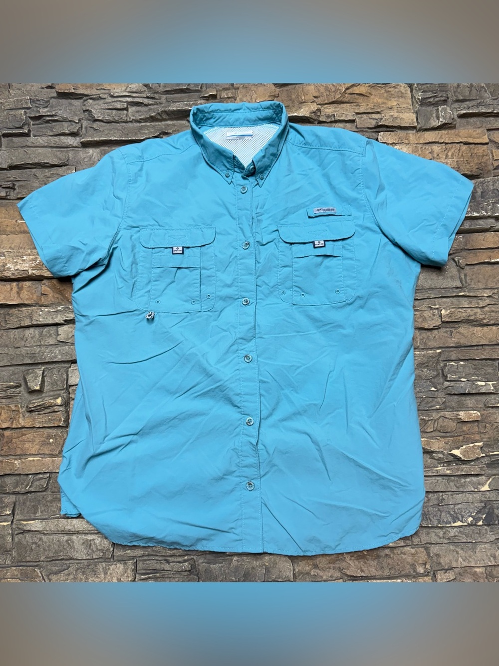 Columbia PFG Shirt Womens XL Blue Omni-Shade Short Sleeve Fishing Vented Outdoor